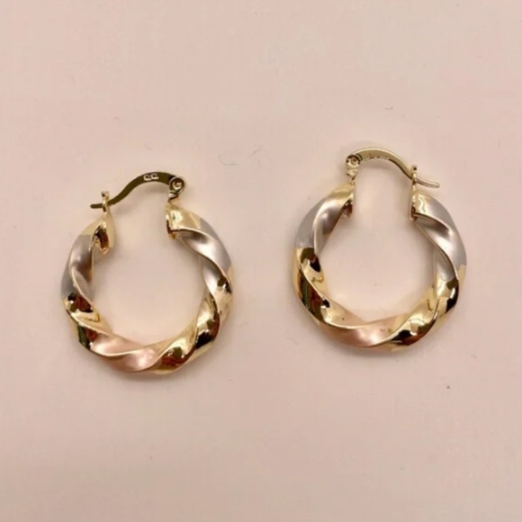 ❤️ FREE Spiral Tri Color Hoop Chic Glam Minimalist Classy Artsy Modern Earrings - Picture 3 of 5